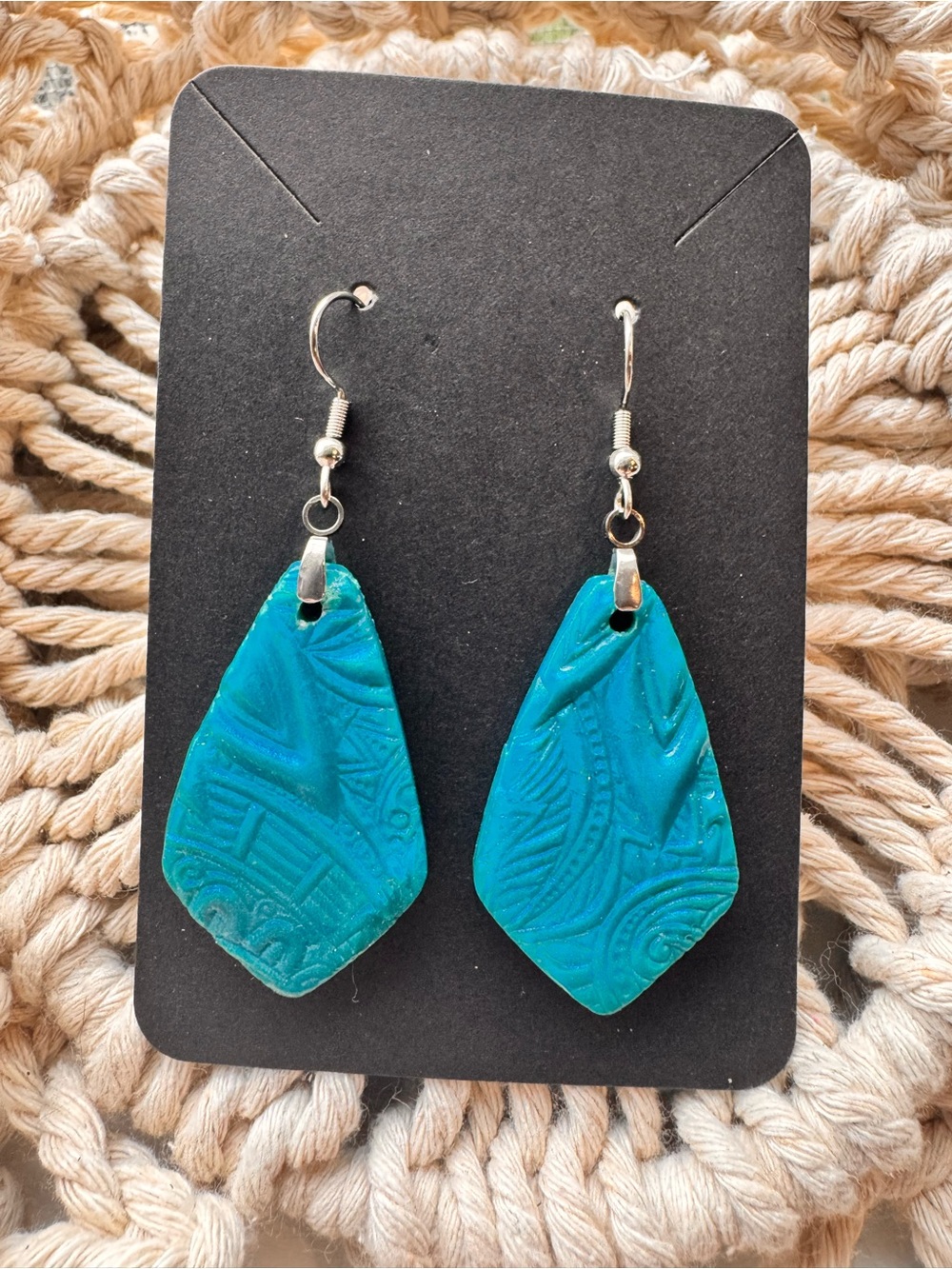 Teal Patterned Drop Earrings - Women Jewelry